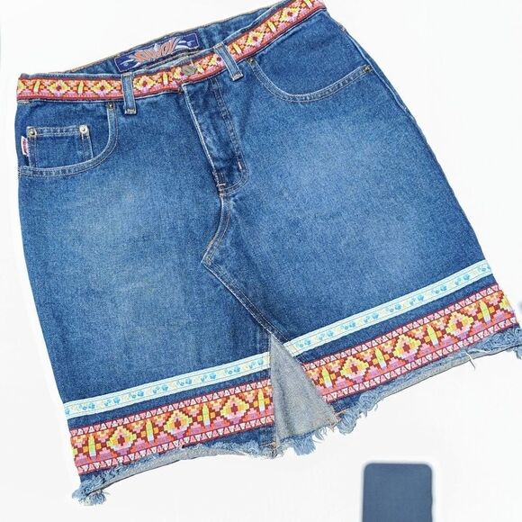 Vintage JouJou embroidered bohemian denim skirt - Picture 1 of 8